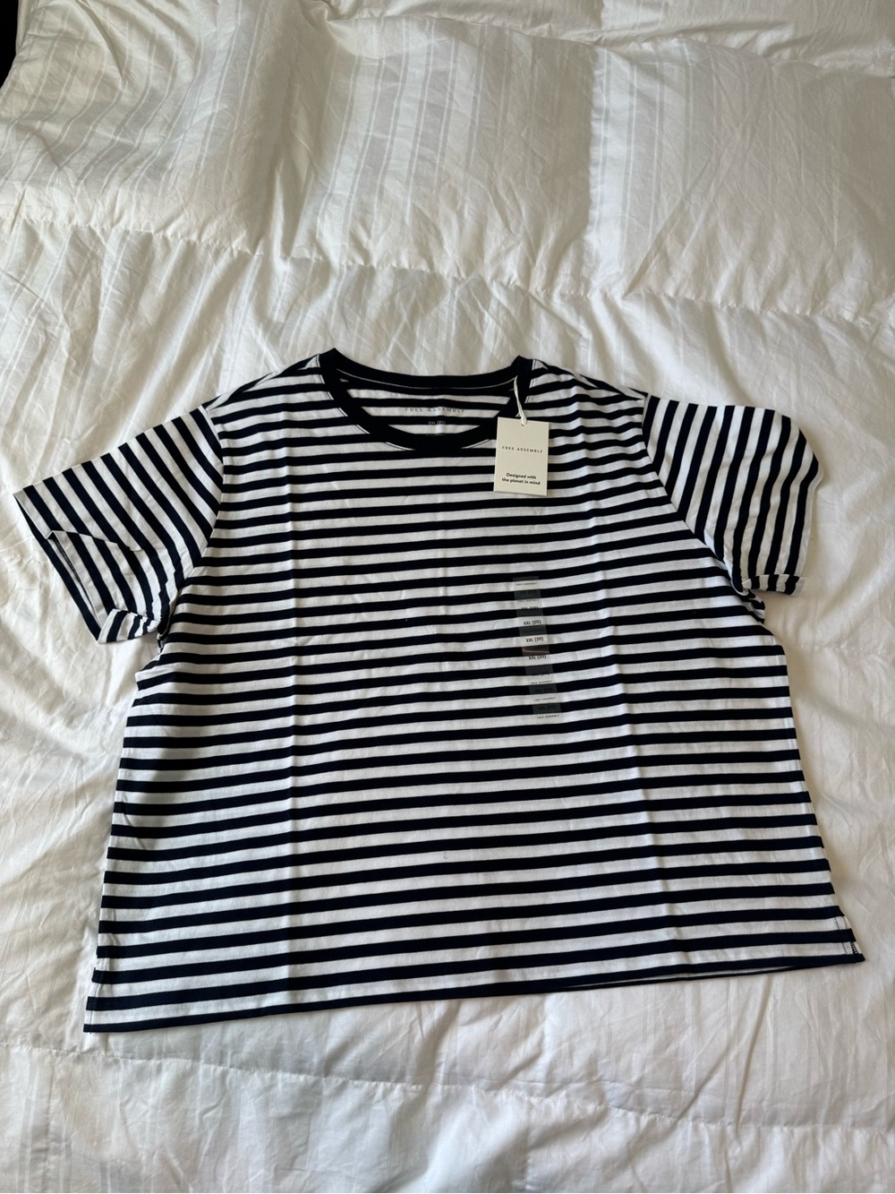 Women’s Black & White Striped Crop Top - Classic Crew Neck